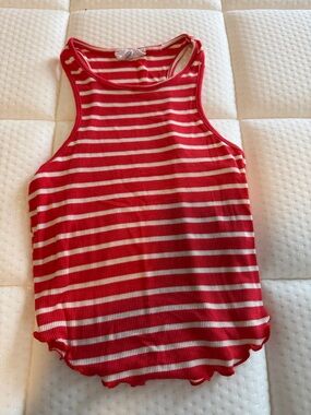 Red & White Striped Ribbed Tank Top